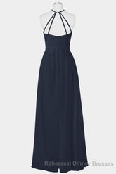 Elegant Navy Blue Chiffon A-line Long Bridesmaid Dress